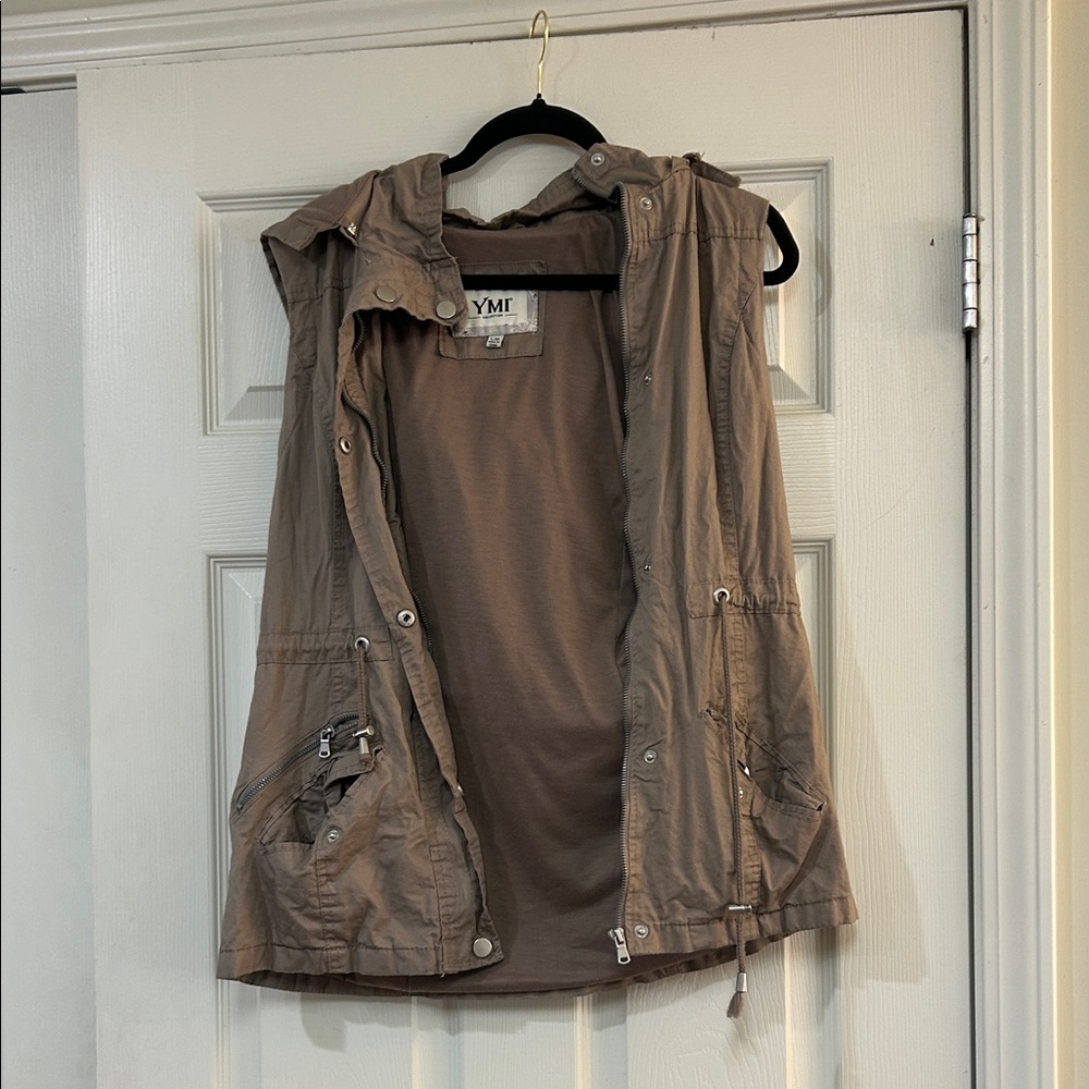 YMI Taupe Hooded Vest